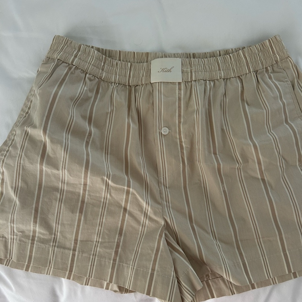 Kith Beige and White Striped Shorts